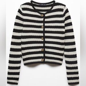 Mango Black and White Striped Cardigan